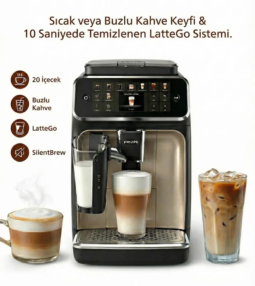 20 Çeşit Sıcak ve Soğuk Kahve Hazırlayan Tam Otomatik Espresso Makinesi LatteGo Süt Köpürtücü Sistem