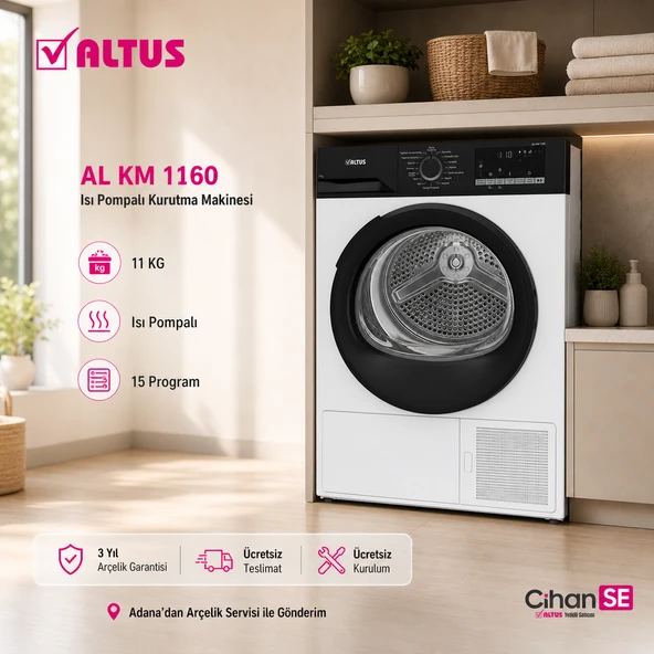 Altus AL KM 1160 Isı Pompalı 11 KG Çamaşır Kurutma Makinesi Yeni Model