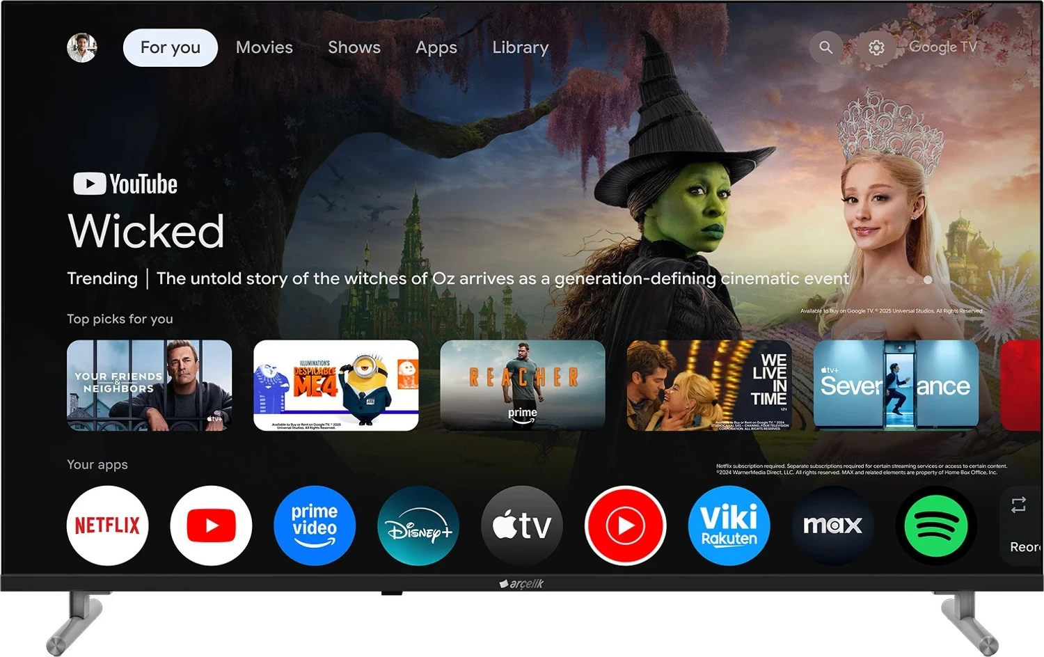 Arçelik 7 Serisi A 743 C 4K Ultra HD 43″ 109 Ekran Uydu Alıcılı Google Smart LED TV