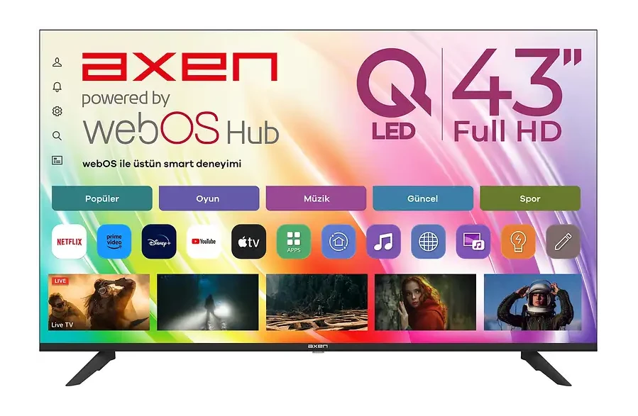 AXEN AX43QFMLN-W02 WebOS Kablosuz Ekran Yansıtma HDR Wi-Fi 43 inç 109 cm 2K SMART TV QLED TV