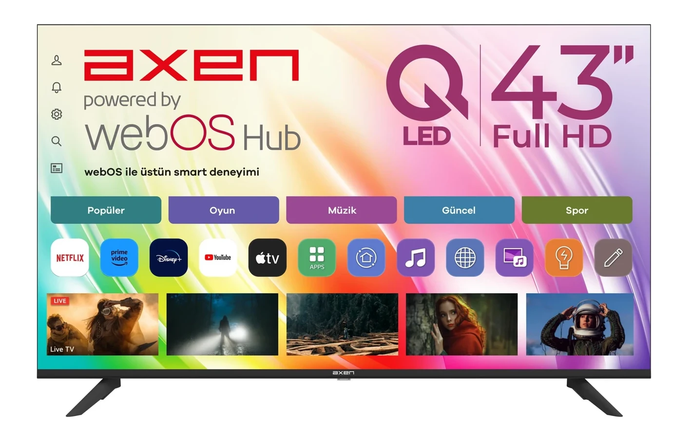Axen AX43QFMLN-W02S 43″ 109 Ekran Full HD QLED WebOS Smart TV Kablosuz Ekran Yansıtma HDR Wi-Fi
