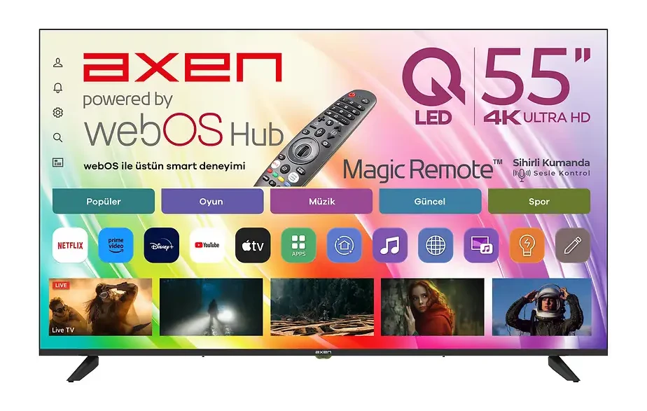 AXEN AX55QUPRL-W02M Ultra HD webOS E-ARC Destekli Sihirli Kumanda 55 inç 139 cm 4K SMART TV QLED TV