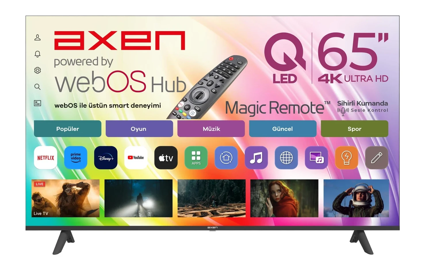 Axen AX65QUMLN-W02M 65″ 164 Ekran 4K UltraHD QLED webOS SmartTV ThinQ AI Destekli Sihirli Kumanda