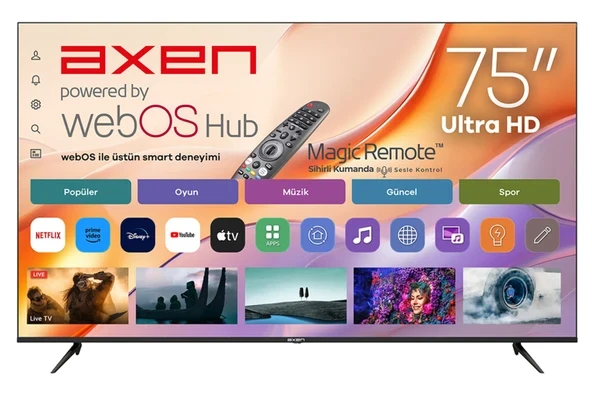 Axen AX75LEDM-W02M 190 Ekran UHD Webos 2.0 Led Tv