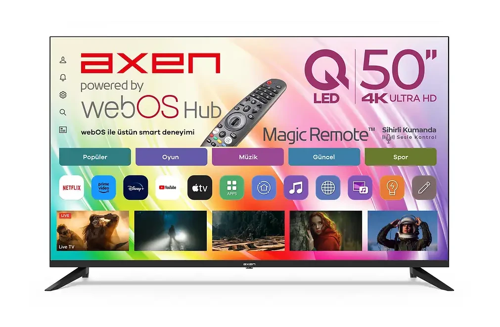 AXEN Axen AX50QUPRL-W02M Smart D-Dual LED webOS (Sihirli Kumanda) 50 inç 126 cm Dahili Uydu Alıcılı QLED 4K SMART TV Televizyon