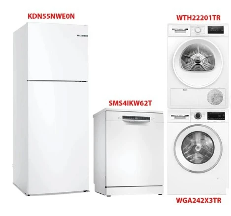 Bosch Kdn55nwe0n – Sms4ıkw62t – Wga242x3tr – Wth22201tr Eşya 4’Lü Set