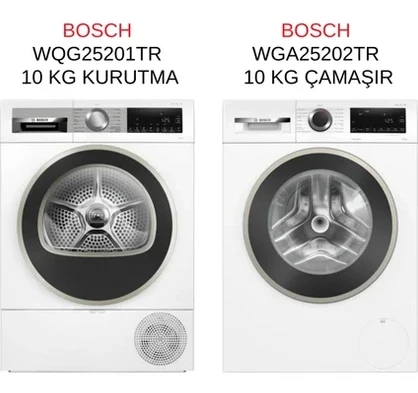Bosch WQG25201TR 10 kg Kurutma ve WGA25202TR 10 kg Çamaşır Makinesi Renkli 2’li Set
