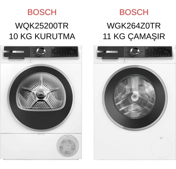 Bosch WQK25200TR – WGK264Z0TR 10 kg Kurutma ve 11 kg Çamaşır Makinesi 2’li Serie 6 Set
