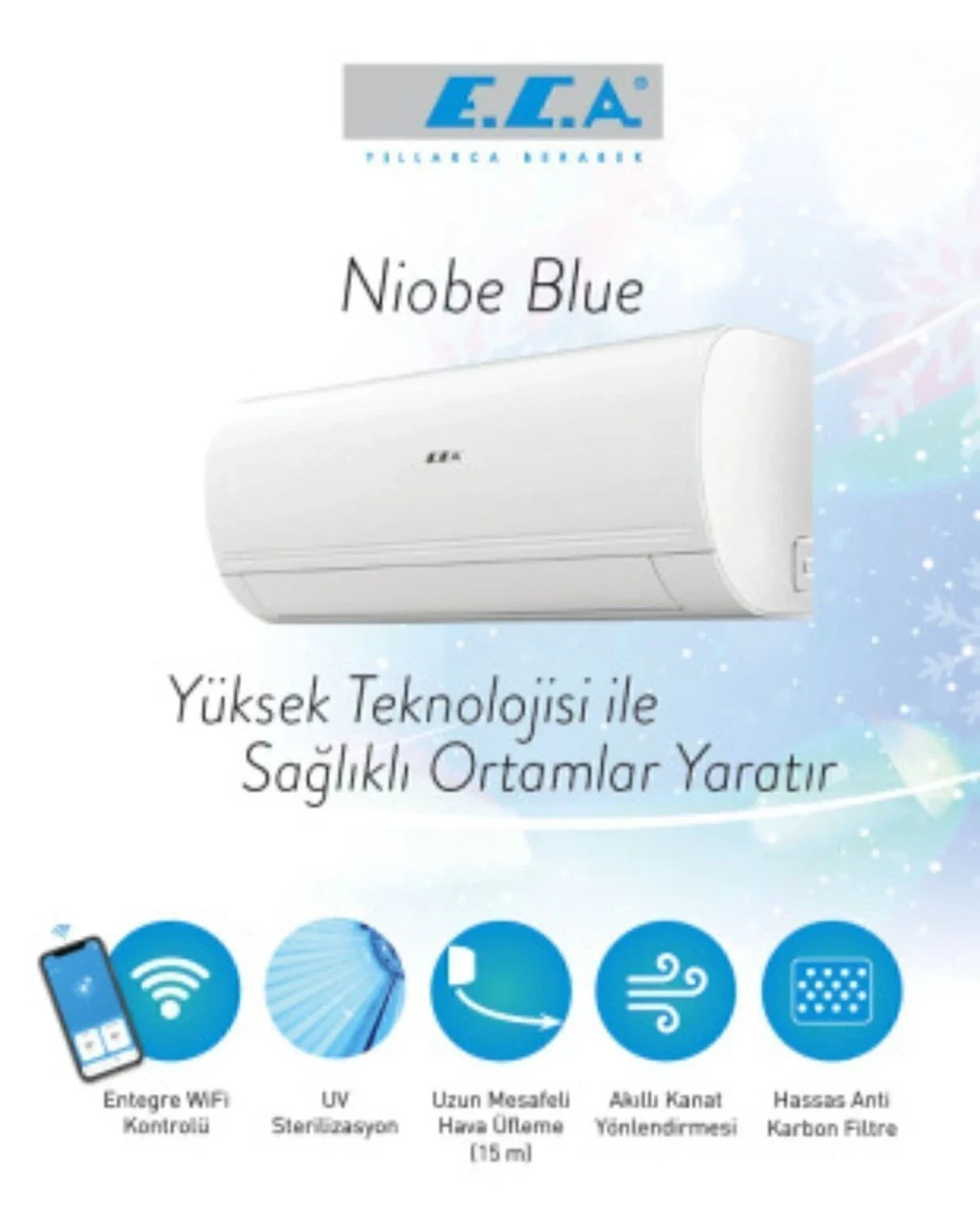 E.C.A Eca Niobe 12.000 Btu Inverter Duvar Tipi Split Klima R32 Wi-Fi + Uv A++