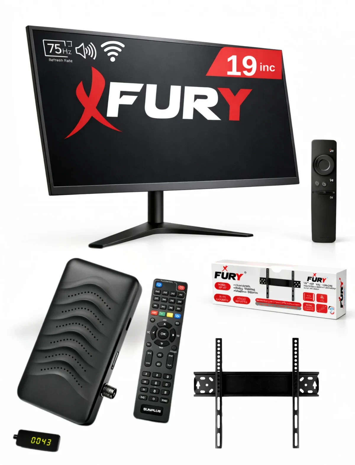 FURY 19’’ (48 Ekran) Monitör|Çanaklı/Çanaksız WiFi’li Uydu Alıcısı+TV Askı Aparatı HEDİYE