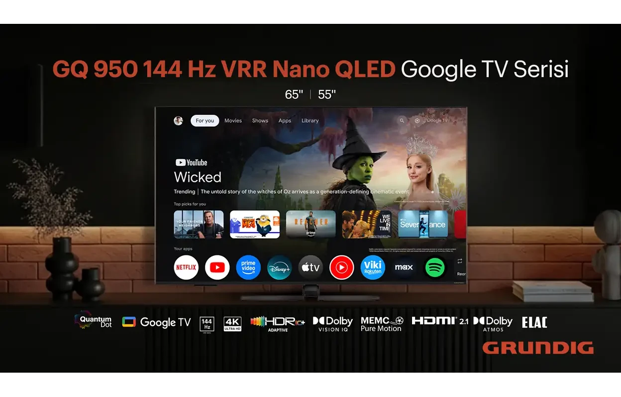 GRUNDIG 55 GQ 950A 55 inç 139 Ekran Uydu Alıcılı Google TV Smart Dolby Vision & Atmos 4K Ultra HD QLED TV