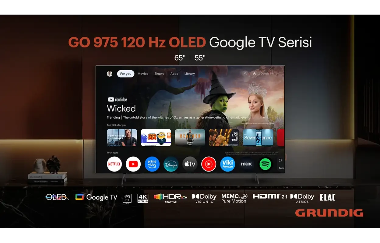 GRUNDIG 65 GO 975A 65 inç 165 Ekran Uydu Alıcılı Google TV Smart 4K Ultra HD 144 Hz OLED TV