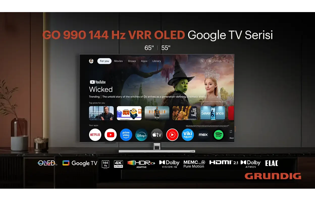 GRUNDIG 65 GO 990A 65 inç 165 Ekran Uydu Alıcılı Google TV Smart 4K Ultra HD 144 Hz OLED TV