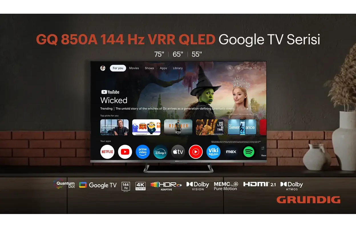 GRUNDIG 65 GQ 850A 65 inç 165 Ekran Uydu Alıcılı Google TV Smart 4K Ultra HD 144 Hz QLED TV