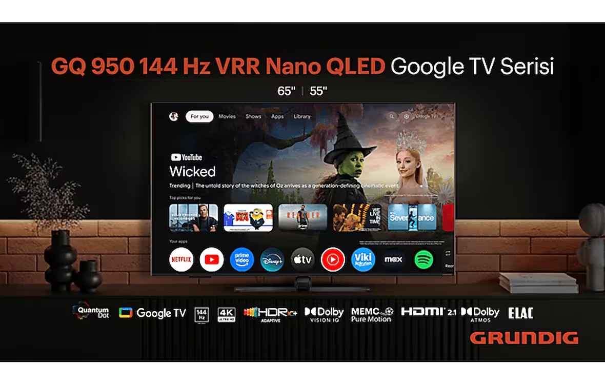 GRUNDIG 65 GQ 950A 65 inç 165 Ekran Uydu Alıcılı Google TV Smart 4K Ultra HD 144 Hz QLED TV