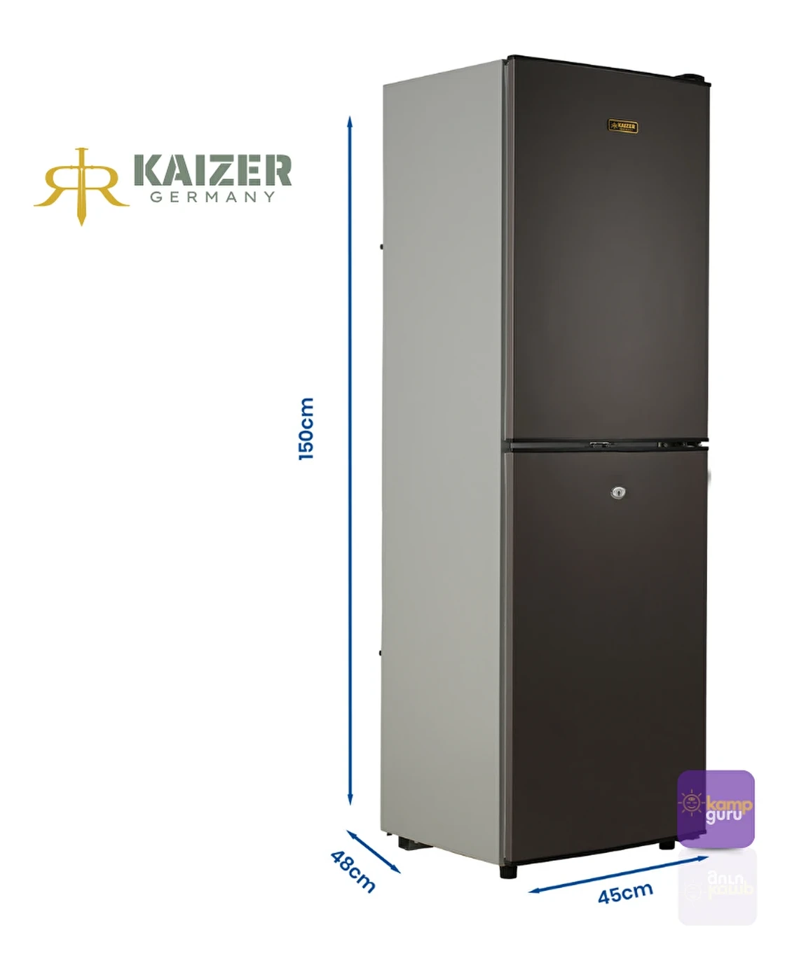 Kaizer Germany Çift Sistem12 24 220 Volt 240 Alttan Buzluklu Antrasit Buzdolabı