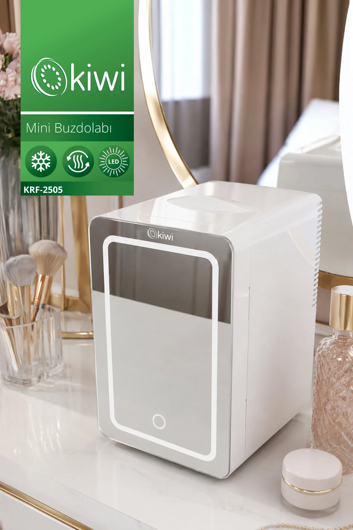 Kiwi Krf-2505 Led Işıklı Taşınabilir Soğuk – Sıcak Ayarlı Kozmetik Mini Buzdolabı