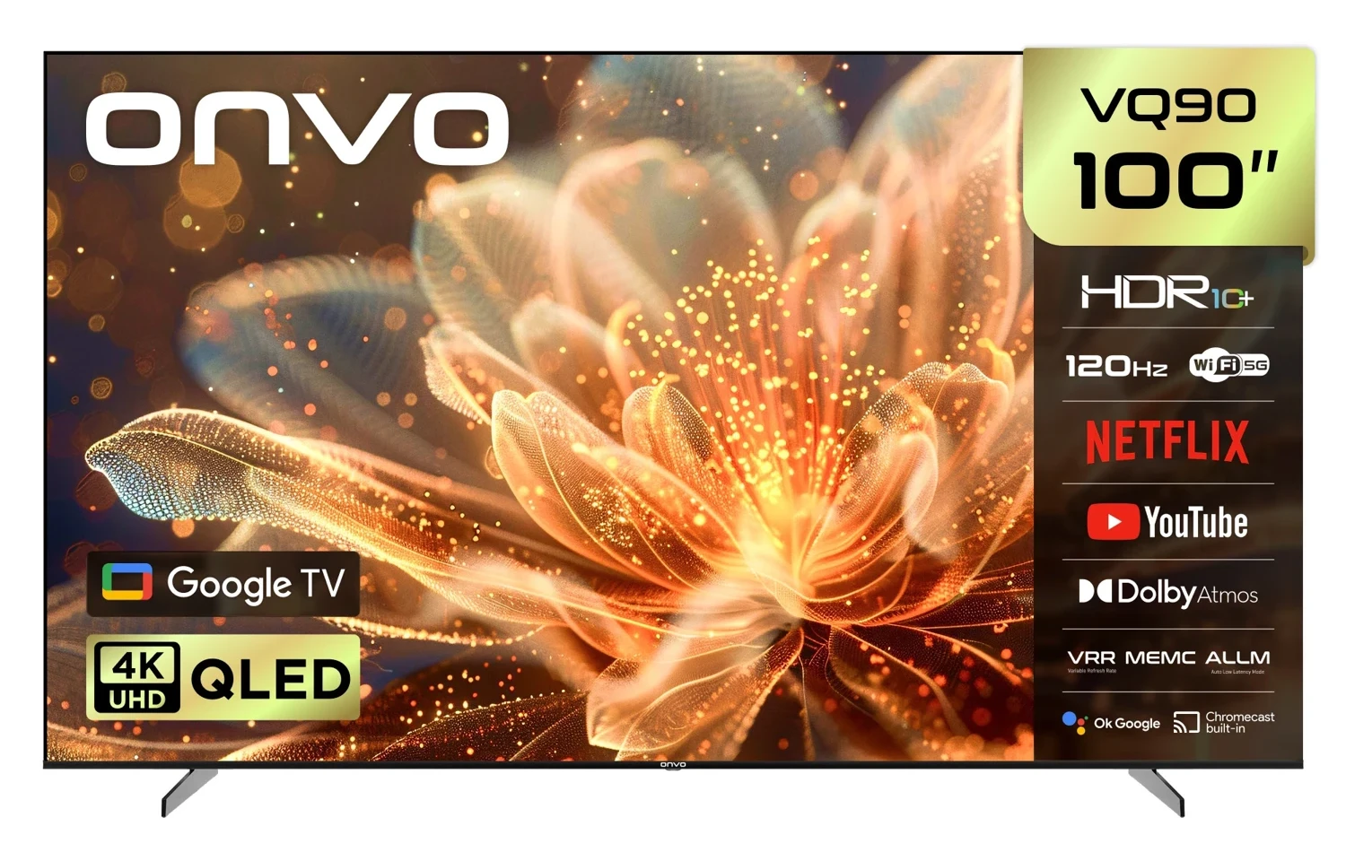 ONVO 100VQ90F3UB 100’’ 254 Ekran Uydu Alıcılı 4K Ultra HD QLED Google TV