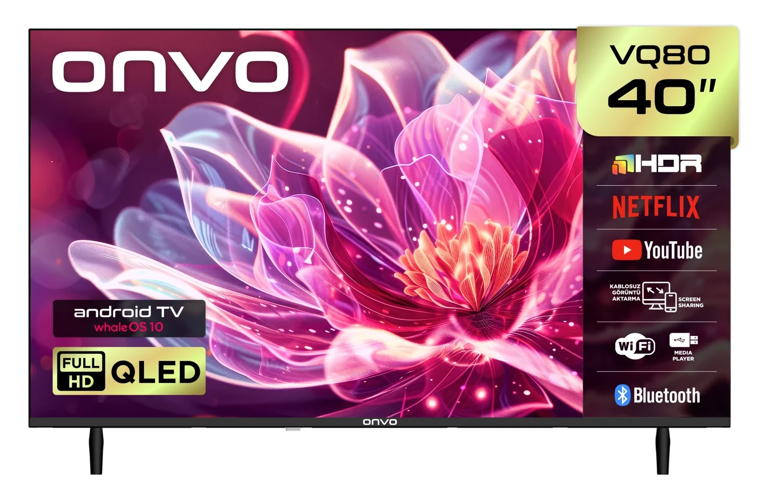Onvo 40VQ80F2FA Fulll HD 40″ 102 Ekran Uydu Alıcılı Smart QLED TV
