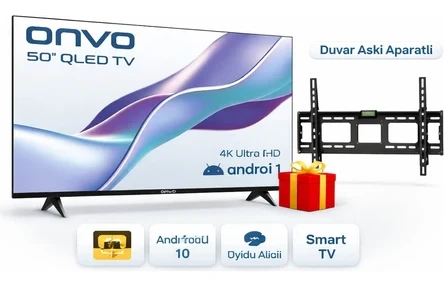 Onvo 50″ QLED Tv Android 10 Smart Tv Dahili Uydu Alıcılı 4K Ultra Hd + Dreamstar Tv Duvar Askı Aparatı