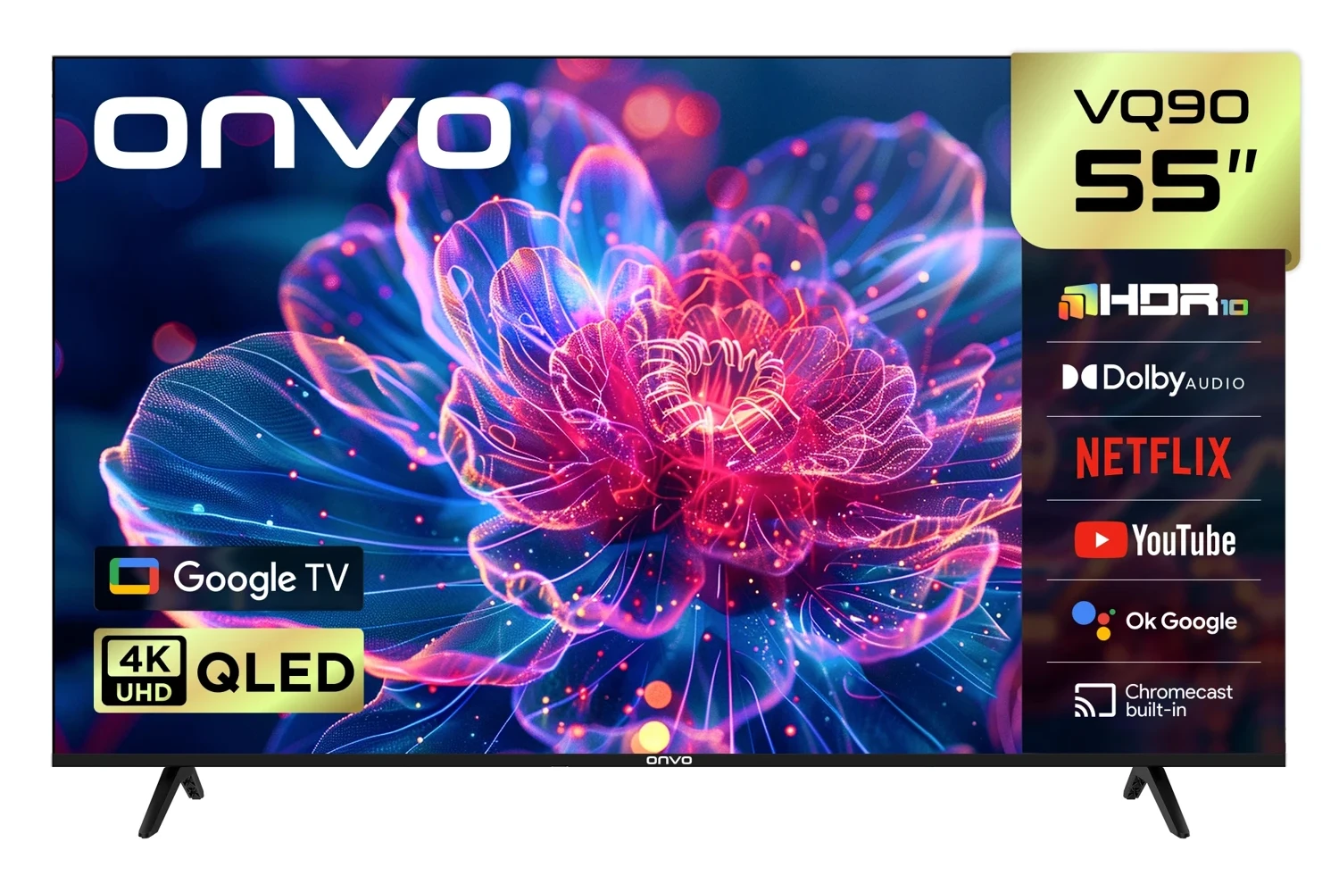 ONVO 55VQ90F3UA 55inc 140 cm 4K UHD Frameless Google Smart QLED TV