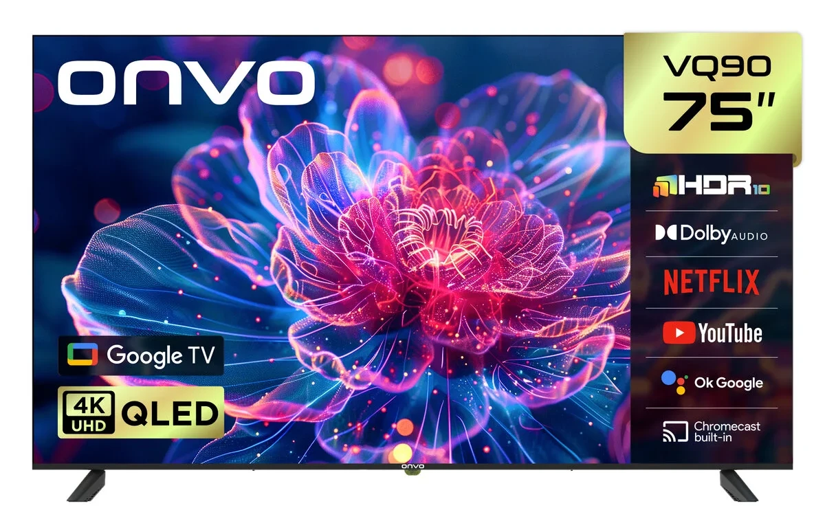 ONVO 75VQ90F2UA 75” 190 Ekran Uydu Alıcılı 4K Ultra HD Google Smart QLED TV