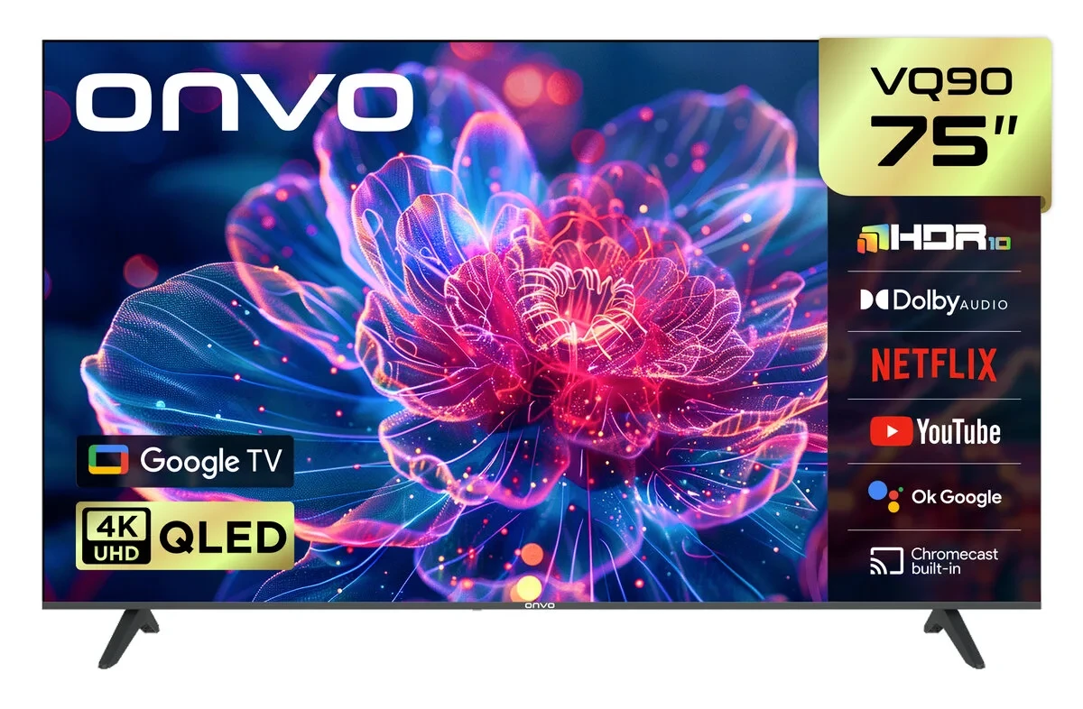 ONVO 75VQ90F3UA 75” 190 Ekran Uydu Alıcılı 4K Ultra HD Google Smart QLED TV