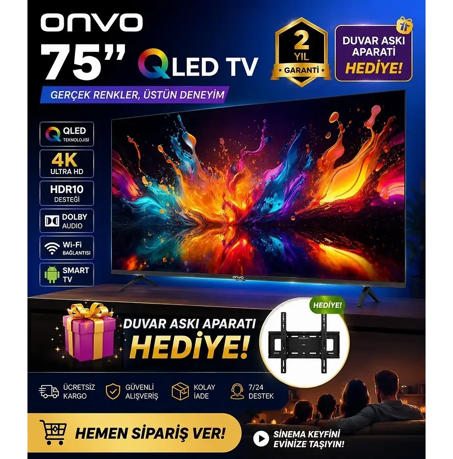 ONVO Smart 75 inç 190 cm 4K UHD QLED TV