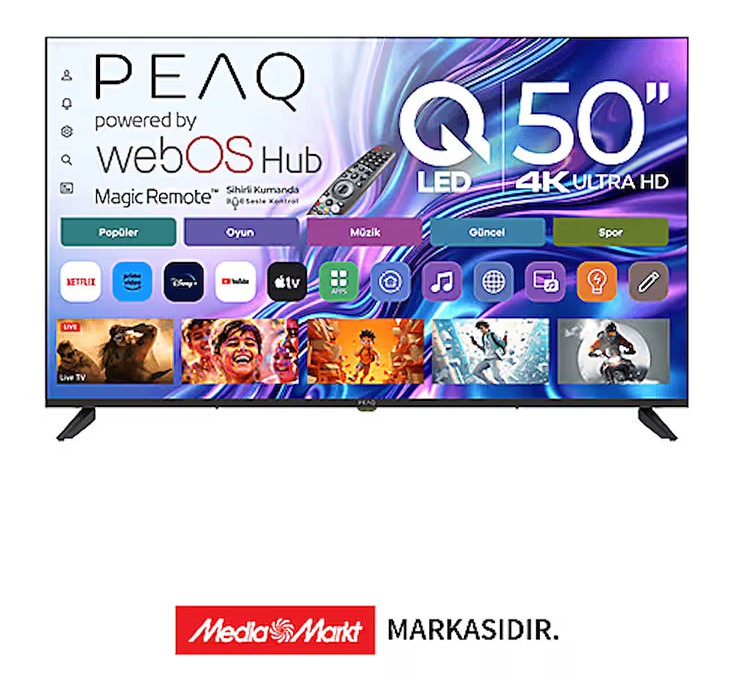 PEAQ 50Q90 50” QLED Smart TV – WebOS İşletim Sistemli, Dahili Uydu Alıcılı 4K UHD TV