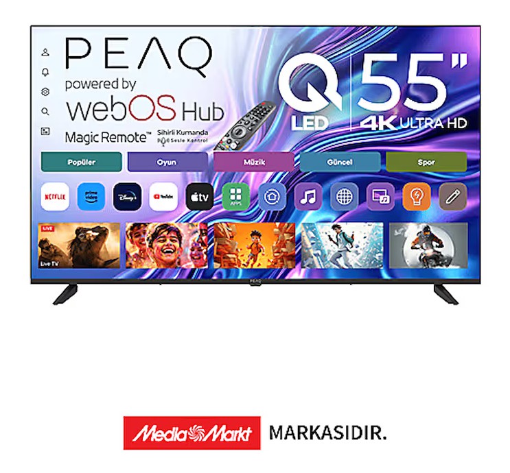 PEAQ 55Q90 55” QLED Smart TV – WebOS İşletim Sistemli, Dahili Uydu Alıcılı 4K UHD TV