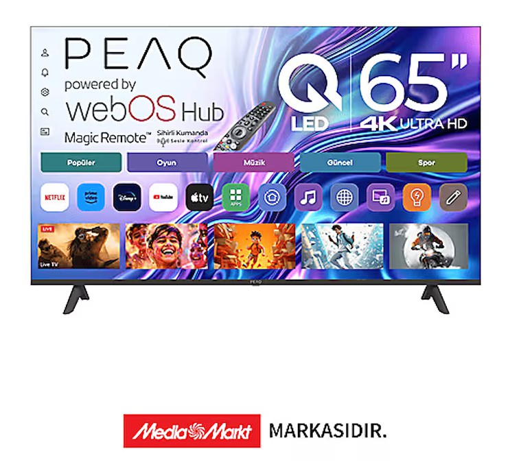 PEAQ 65Q90 65” QLED Smart TV – WebOS İşletim Sistemli, Dahili Uydu Alıcılı 4K UHD TV