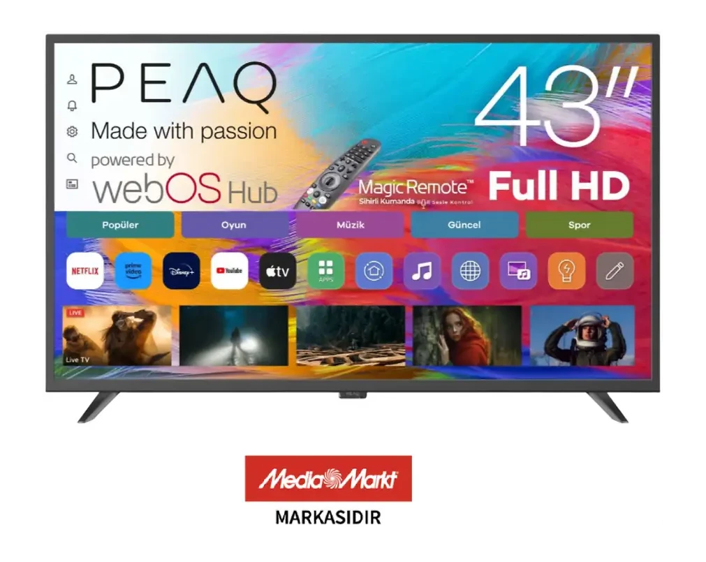 PEAQ PQ43DAL540 43” Smart TV – WebOS İşletim Sistemli, Dahili Uydu Alıcılı Full HD LED TV