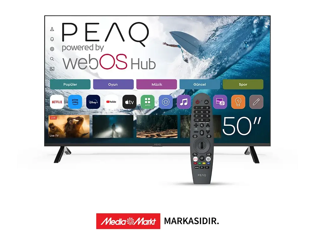 PEAQ PQ50FMN252 50” Smart TV – WebOS İşletim Sistemli, Dahili Uydu Alıcılı 4K UHD TV