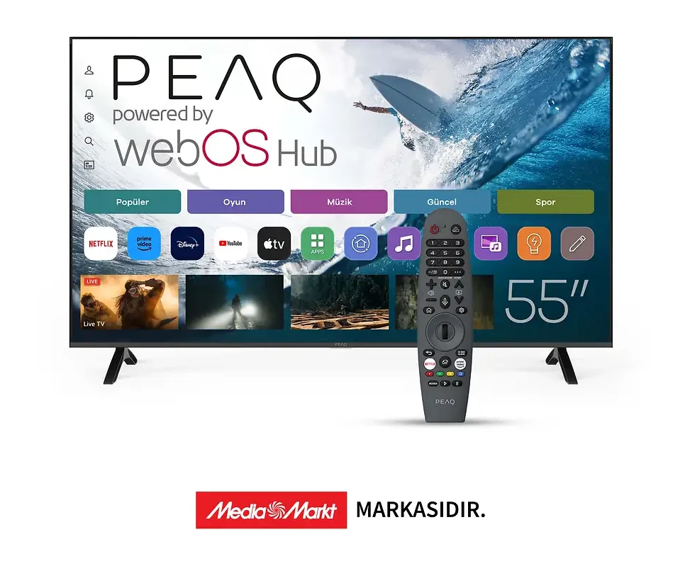 PEAQ PQ55FMN25 55” Smart TV – WebOS İşletim Sistemli, Dahili Uydu Alıcılı 4K UHD TV