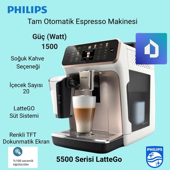 Philips 5500 Serisi Lattego,20 Sıcak ve Soğuk Içecek Tam Otomatik Espresso Makinesi