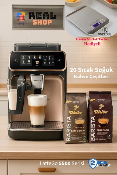 Philips LatteGO 20 Sıcak ve Soğuk İçecek Tam Otomatik Espresso Kahve Makinesi EP5544 +1kg kahve