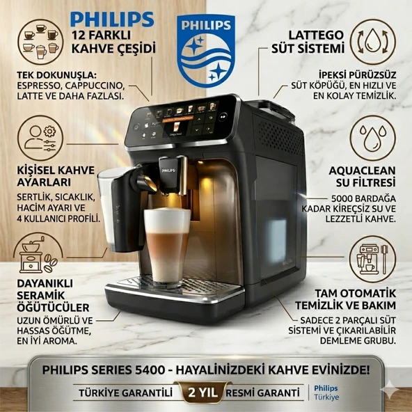 Philips Lattego Tam Otomatik Espresso Makinesi 5400+ Dijital Mutfak Tartısı Hediye