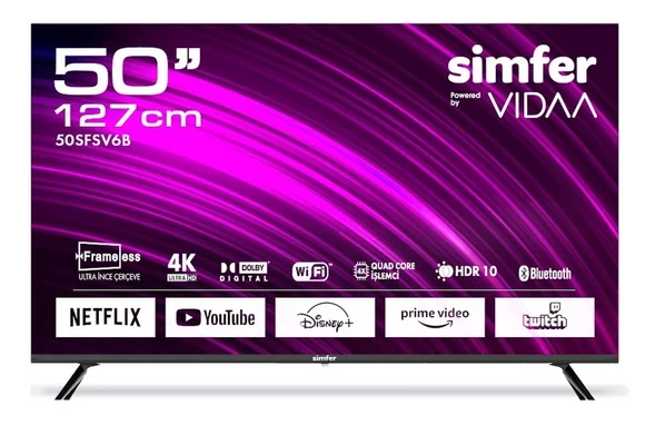Simfer 50SFSV6B 4K Ultra HD 50″ 127 Ekran Uydu Alıcılı Smart ULED TV
