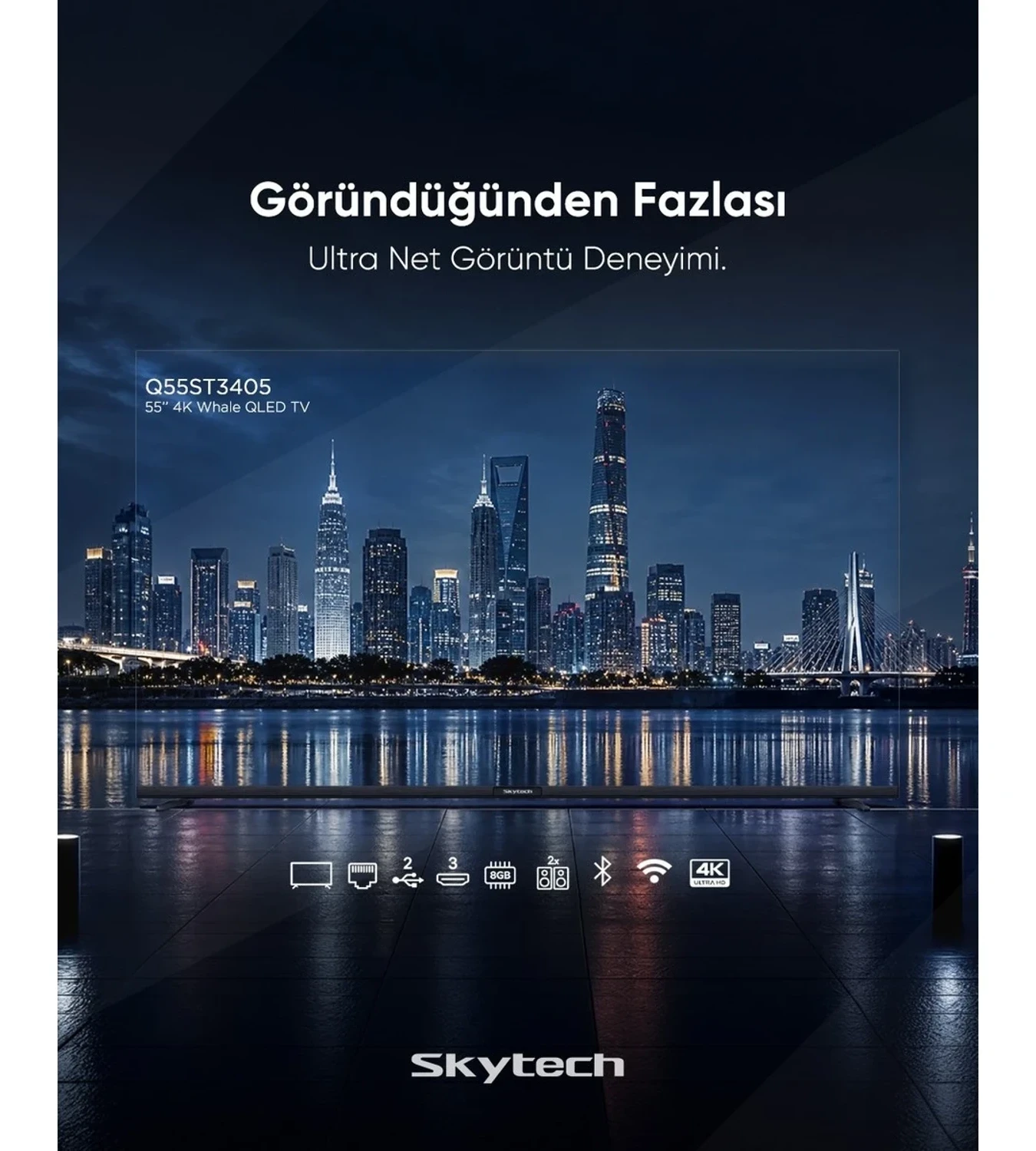 Skytech Q55ST3405 4K Ultra HD 55″ 139 Ekran Uydu Alıcılı Smart QLED TV