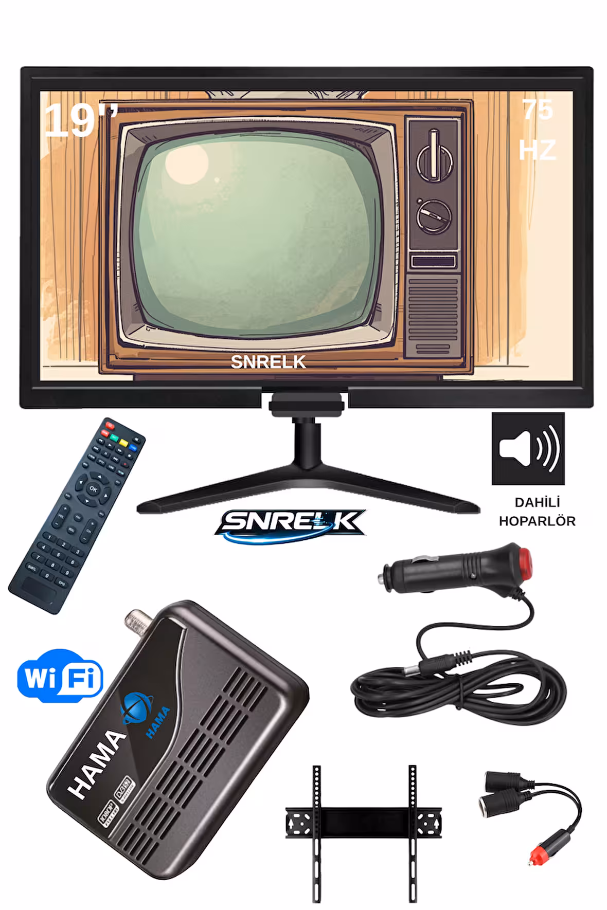 SNRELK 12V Karavan Tekne Yat Araç Uyumlu 49 Ekran Çanaklı-Çanaksız(Wifi) Uydu Alıcılı Full Set Monitör Tv