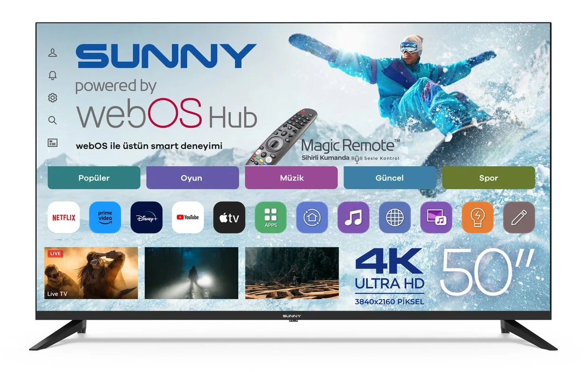 Sunny 50” SN50UPRL-W02M FRLS UHD PERLA webOS 2.0 SİYAH