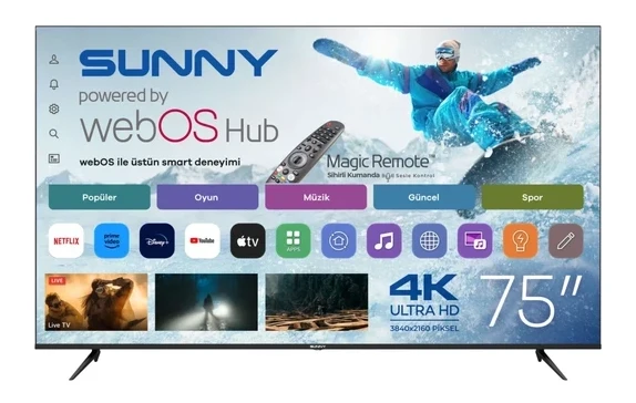 Sunny SN75LEDM-W02M 4K Ultra HD 75” 190 Ekran Uydu Alıcılı webOS Smart LED TV