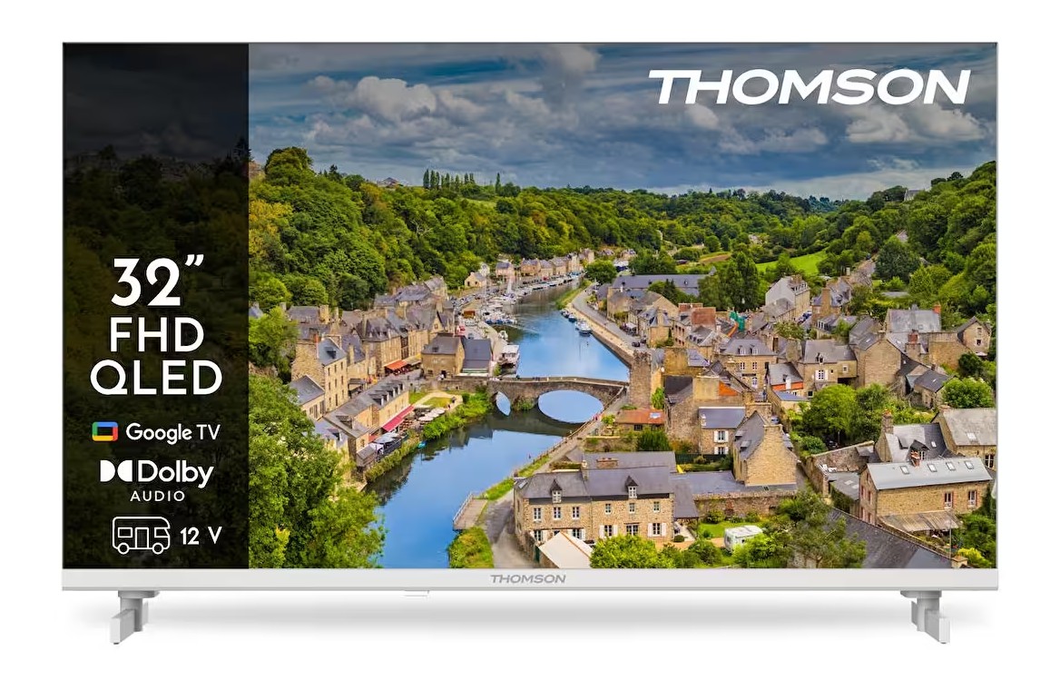 Thomson 32FQG3S15CW 32 İnç 80 Ekran FHD QLED Google TV, 12V Adaptörlü Kamp Karavan TV,