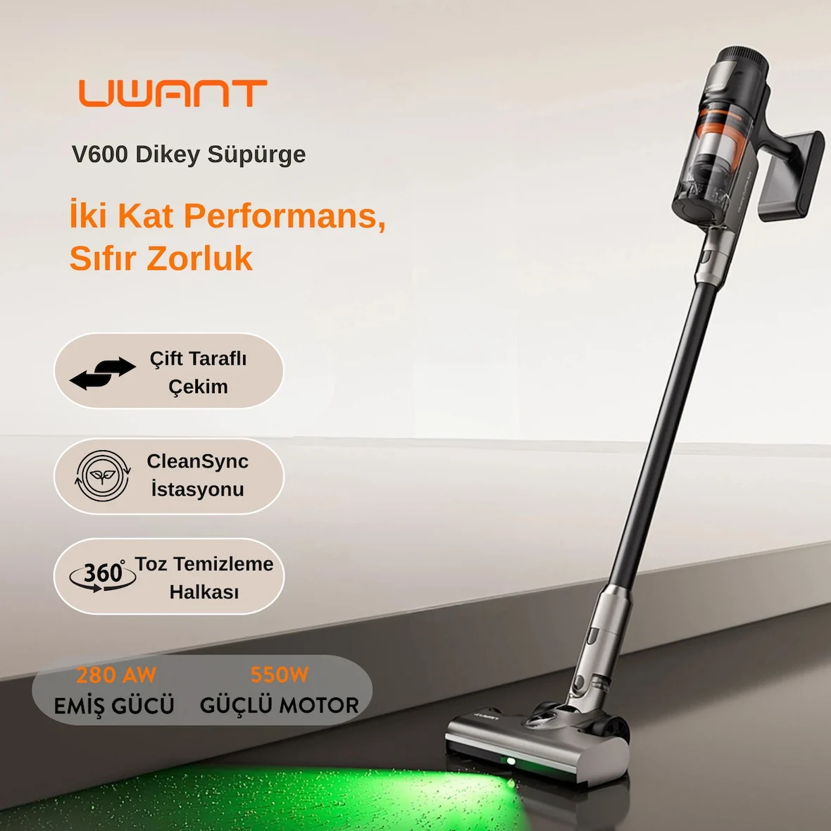 600W Motor Gücüne Sahip Otomatik Dikey Süpürge V600
