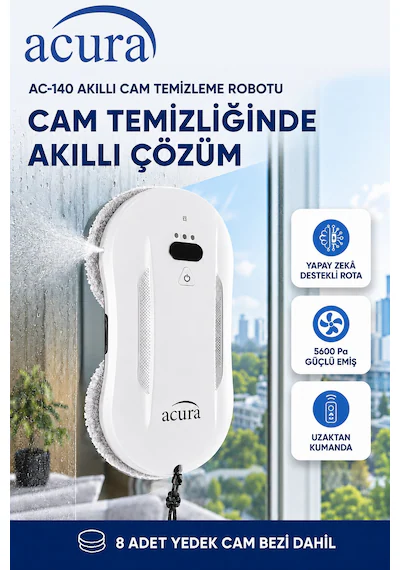 Acura AC-140 Sıvı Püskürtmeli Aı Cam Silme Robotu Uzaktan Kumandalı