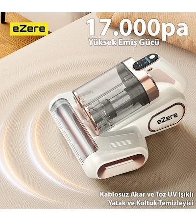 Ezere Dustaway 17000 PA Güçlü Kablosuz Akar Ve Toz Uv Işıklı Yatak