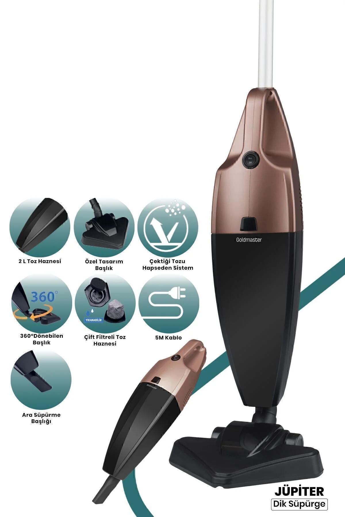 GoldMaster Jüpiter 2 Lt Hazneli 800 W Yıkanabilir Filtreli 2 In 1 Elde