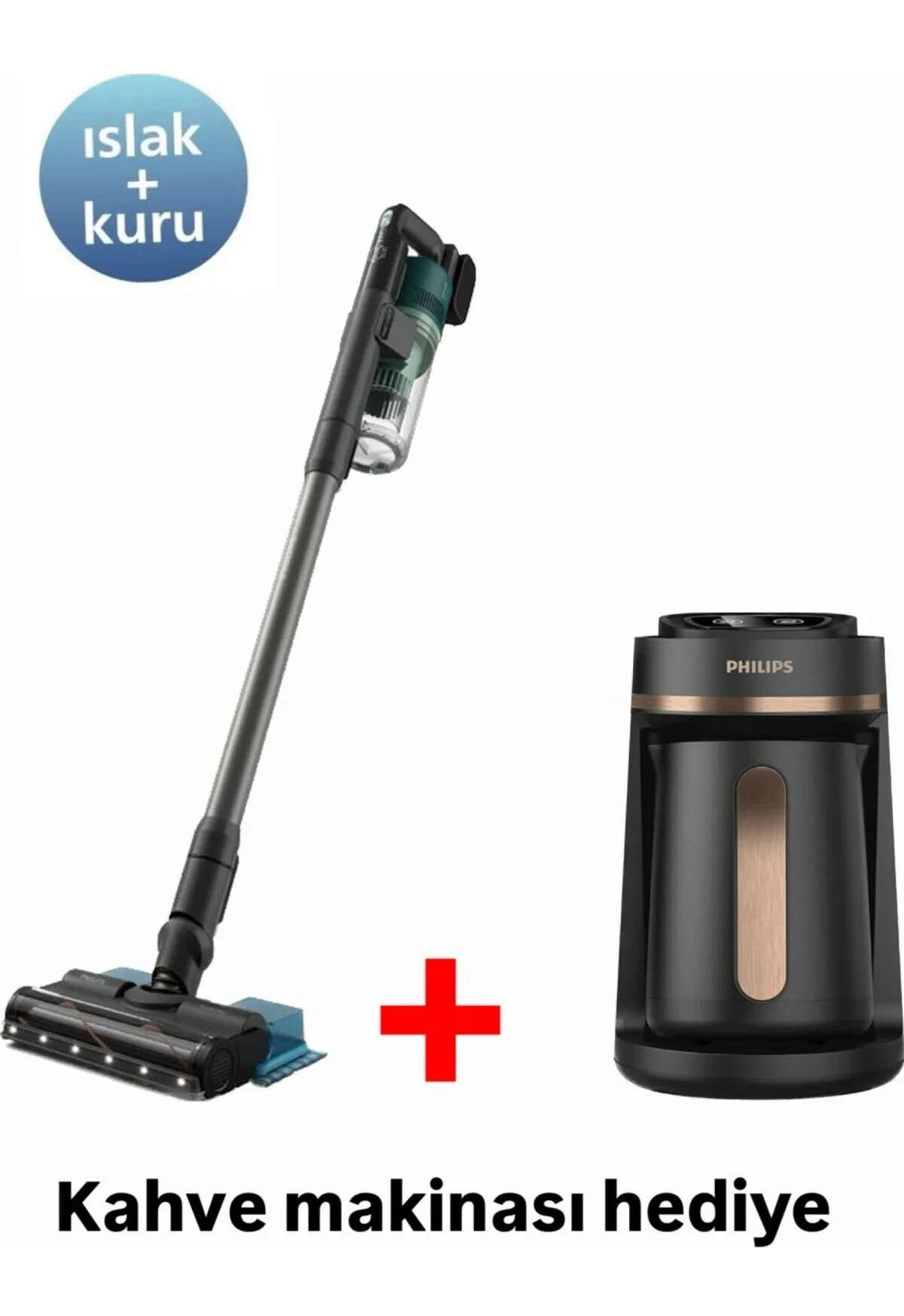 Philips Aqua Dikey Şarjlı Süpürge + Series 5000 HDA150 Türk Kahve