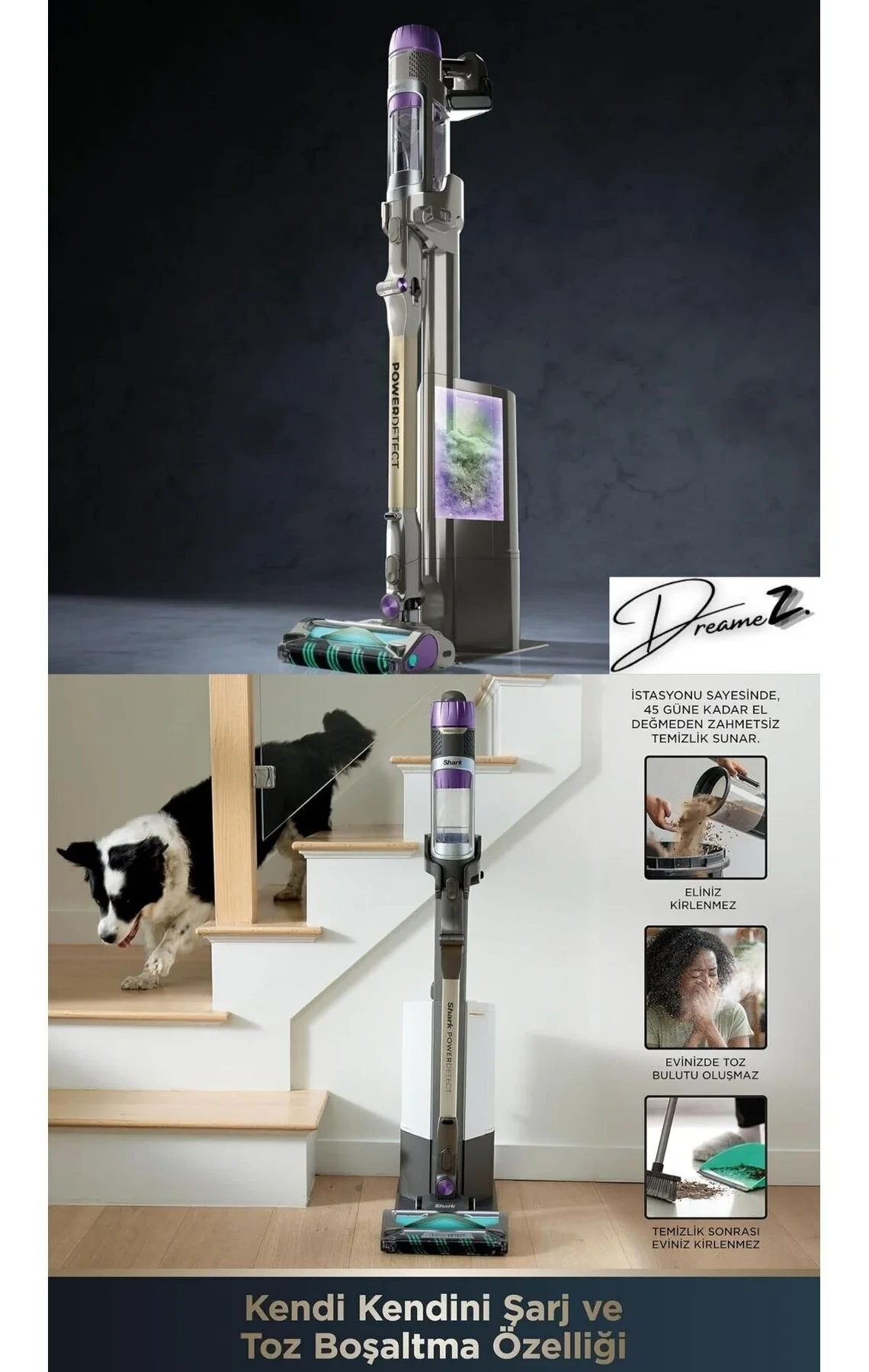 Shark Drmz GüçlüPowerdetect,Led Ekran,Anti Hair-Wrap Dikey Süpürge