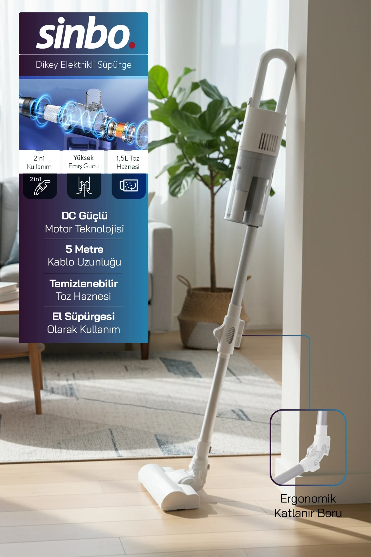 Sinbo SVC-8629 Kablolu Dikey Elektrikli Süpürge